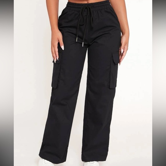 PETITE Drawstring Waist Flap Pocket Cargo Pants black - Picture 3 of 6